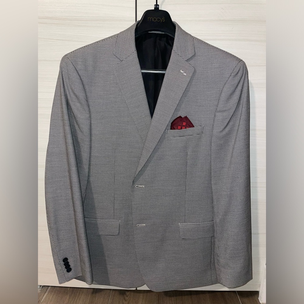 Alfani Gray Blazer with Red Pocket Square